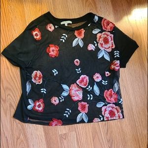 Sheer floral embroidered shirt